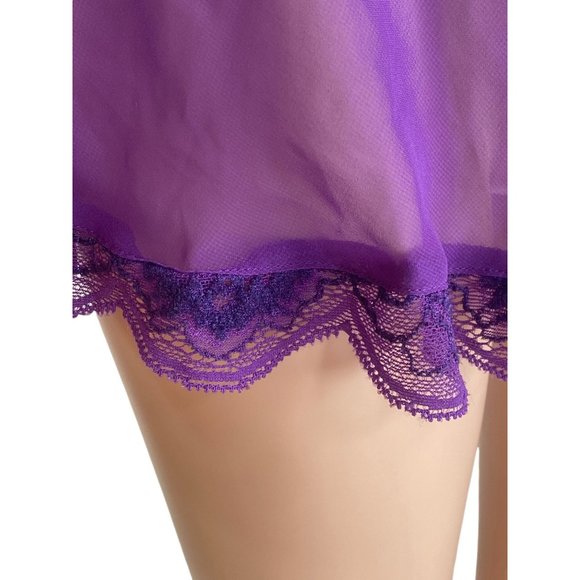 Victoria’s Secret Very Sexy Lingerie Sheer Purple Lace Jewel T Back Dress 36C - Picture 8 of 13